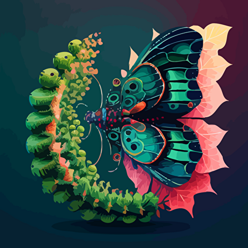 metamorphosis of caterpillar into a beatiful butterfly. Geometric vector illustration
