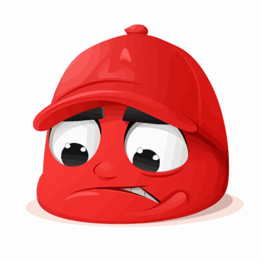 vector image of a wojak charcter on red cap with sad eyes and smiling mouth on white background