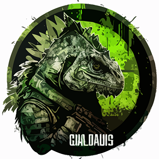 green iguana circular vector, dark souls boss style, call of duty modern warfare style