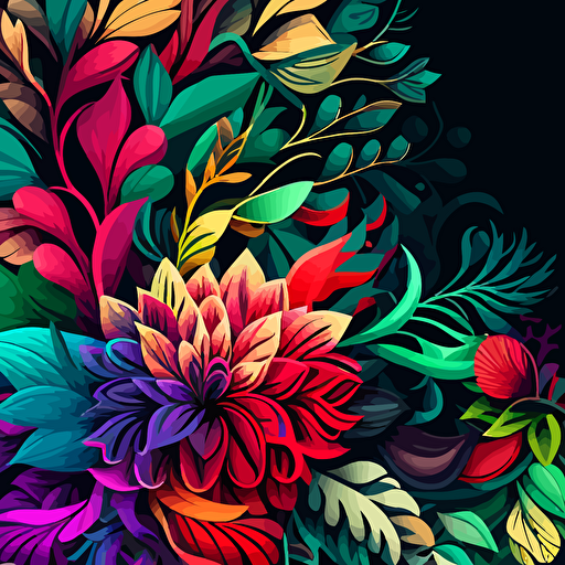 floral pattern in extreme detail with lots of empty space and bright vivid colors vector style