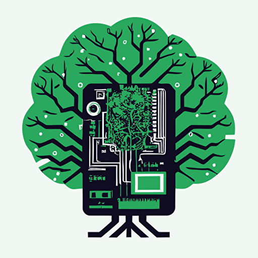 green, sustainable computer science and artificial intelligence vector icon