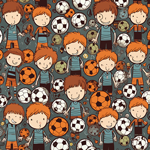 a boys soccer themed pattern print illustration vector clip art