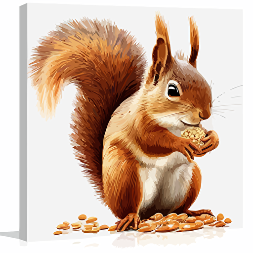 Energetic squirrel vector gathering nuts on a white background