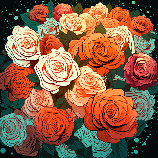 burst of many roses at many sizes, vector artwork