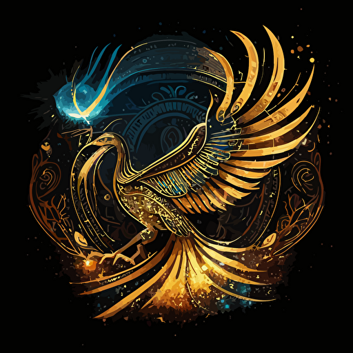black gold egyptian phoenix rising from the ashes galaxy consciousness vector illustration depth hd