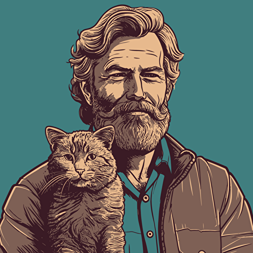 vector art style 48 year old white man holding a cat, in the style of Micheal Parks