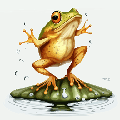 mushroom, frog, dancing, white background, very detailed vector