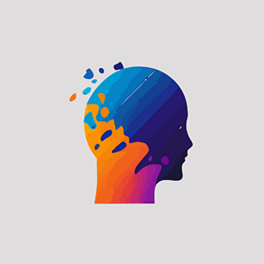 flat vector logo of head shape, blue purple orange gradient, simple minimal, by Ivan Chermayeff