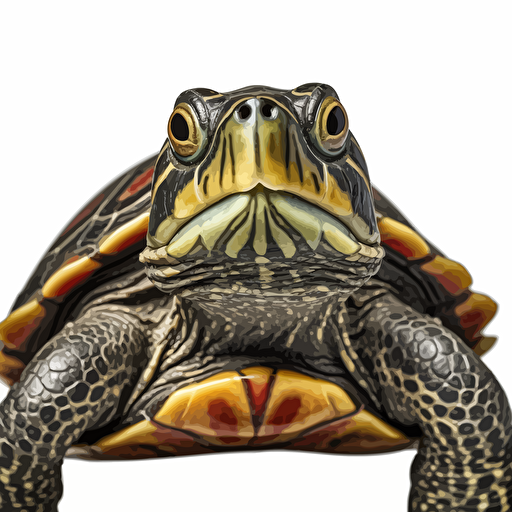 Red-Eared Slider looking straight in the camera, white bg, vector