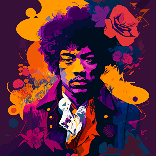 jimi hendrix by glean keane, 2d vector art, flat colors