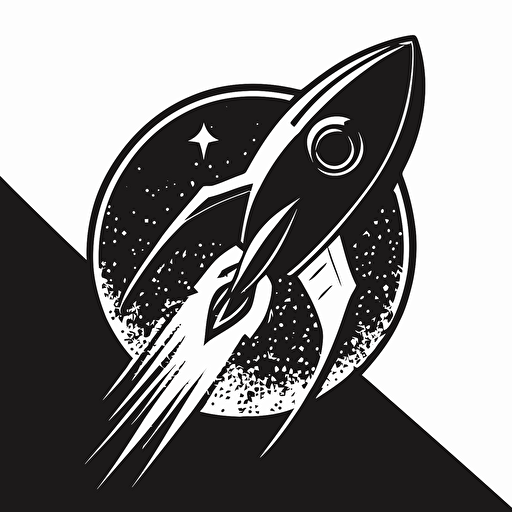 vector image of a rocket ship that's black and white that looks like a logo for a business