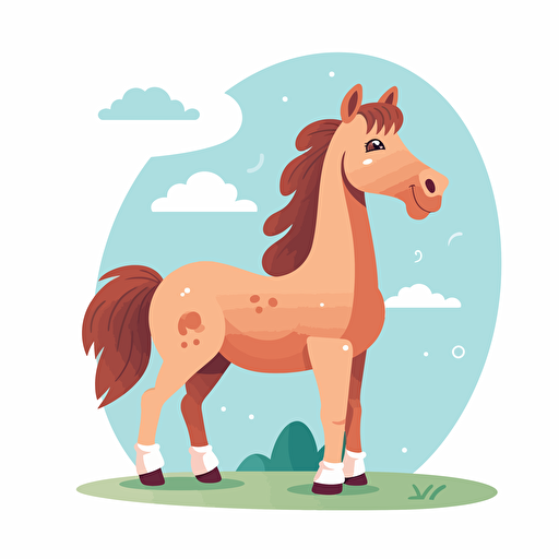 cute happy horse, flat simple vector illustration, transparent background