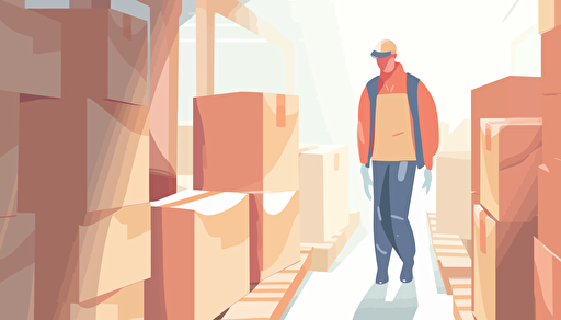 close up of man carrying box in warehouse, vector,