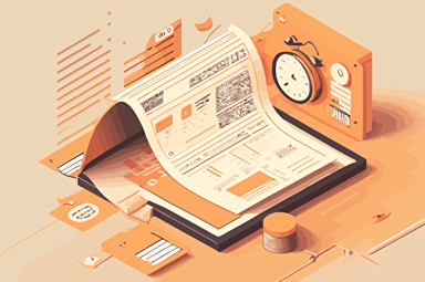 create a featured image of a blog article about intelligent document processing that is accurate, saves hours of manual data entry with high volume of data. The image should evoke a sense of time and money savings with high accuracy. vector illustation, light orange background
