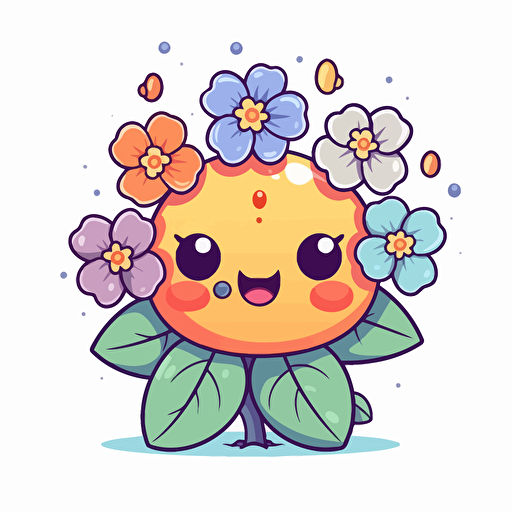 kawaii with flowers, detailed, cartoon style, 2d clipart vector, creative and imaginative, hd, white background