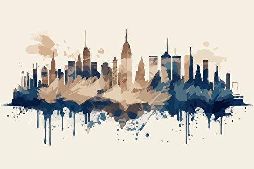 navy and beige watercolour of the New York skyline, vector, contour