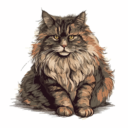 vector illustraion of a fluffy hand drawn cat