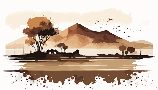 brown and beige watercolour landscape, minimalist, vector, countour