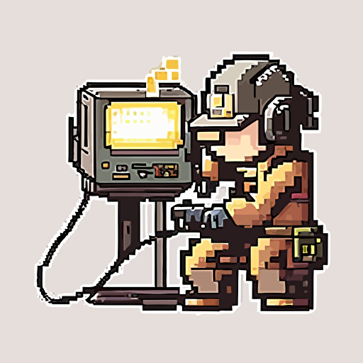 welder , Sticker, Lovely, Muted Color, Pixel Art, Contour, Vector, White Background, Detailed