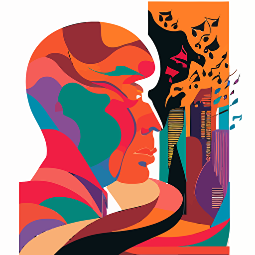music by Milton Glaser, 2d vector art, flat colors