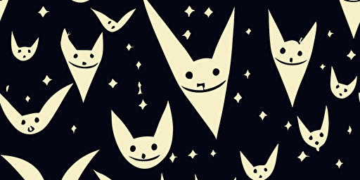cute cartoon bats with faces vector style illustration, dark colours, paper texture