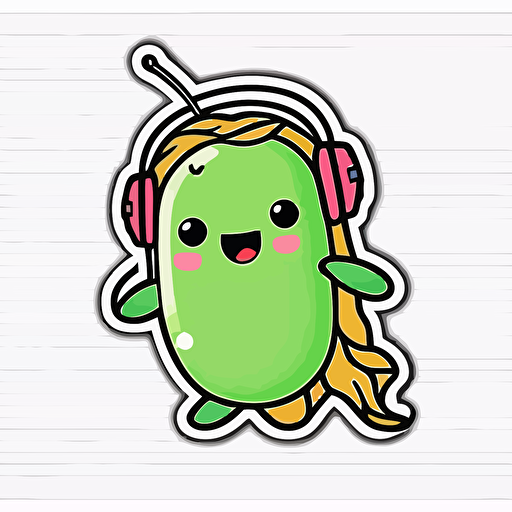 sticker, happy colorful pickle wearing headphones, kawaii, contour, vector, white background s 1000