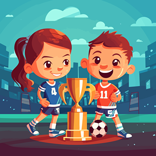 kids winning trophies sport vector in stadium