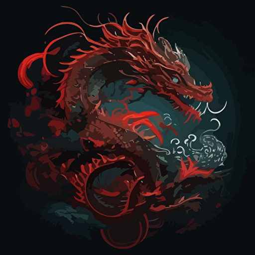 a flying chinese dragon, red::2, blue::0.5, gold::0.2, vector art
