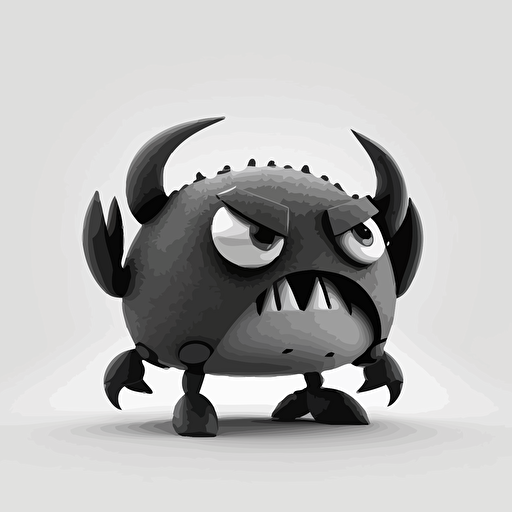 angry cartoon crab black and white vector style, white background