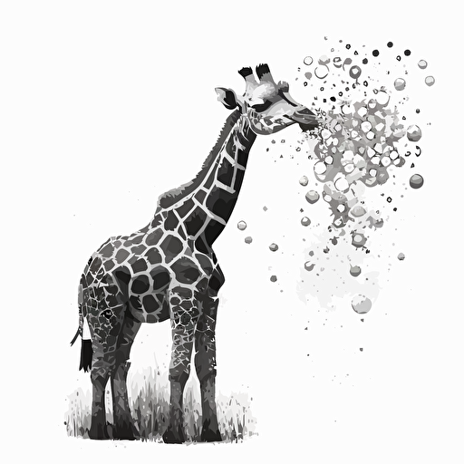 A vectorized image of a baby giraffe streamers in black and white to pint