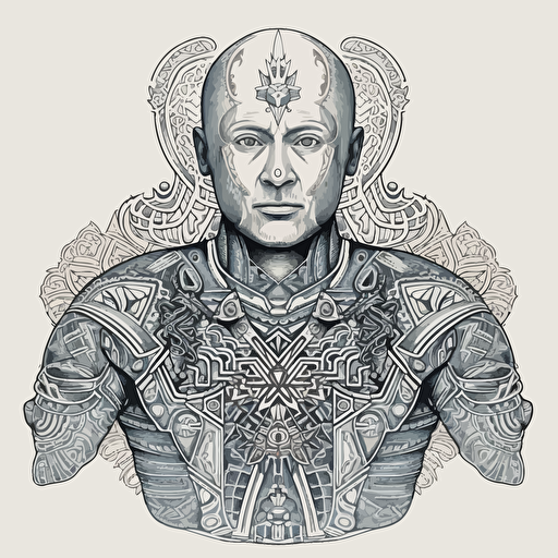 Putin, torso, vector, highly detailed, gritty tatoos aztec style