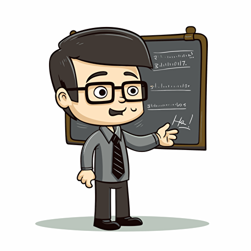 a cartoon vector chibi style of a teacher and blackboard