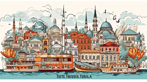 vector of the city of instambul make with turkish tiles, light white background,