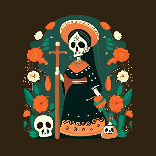 flat vector illustration of a female Día de los Muertos bandita