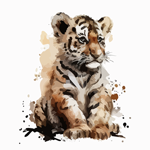 baby watercolor tiger vector,comic style, white background