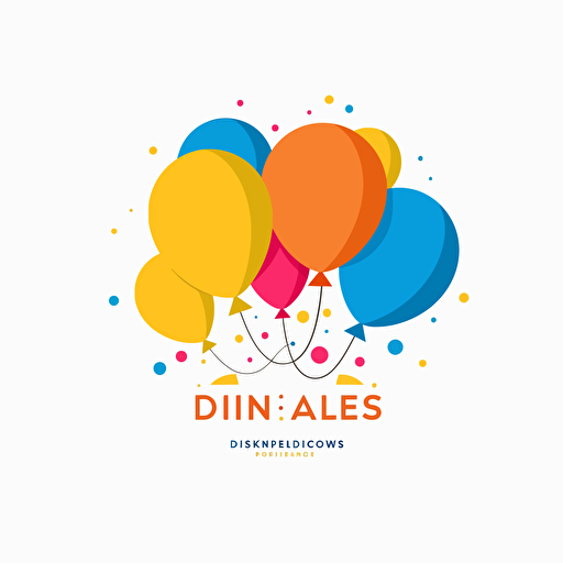 concept for logo of kids event company, baloons, vivid colors, text in the center, white background, vector, flat design, organic shape