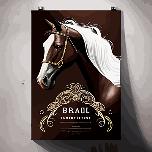 affiche, A3, publicité, écurie, vente, cheval marron devant et blanc back, style 1800, illustration, vectorized, flat, sans fond