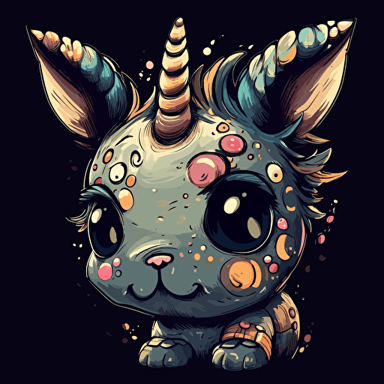 a unicorn, cute chibbi unicorn, art style of studio ghibli, detail! Detail! Detail!, new school design cartoon. Vector, 100% black background, ar3:2