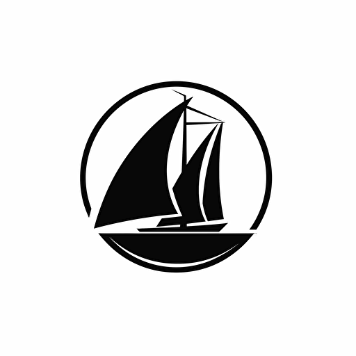 negative space flat vector logo design of a modern yacht, minimalism, black and white