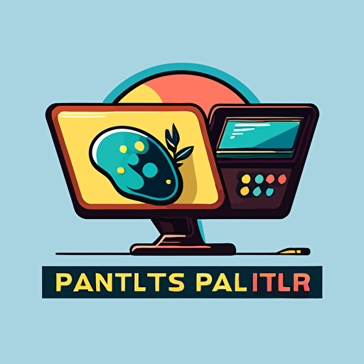 a flat vector logo for a digital art studio, painter's palette, computor monitor