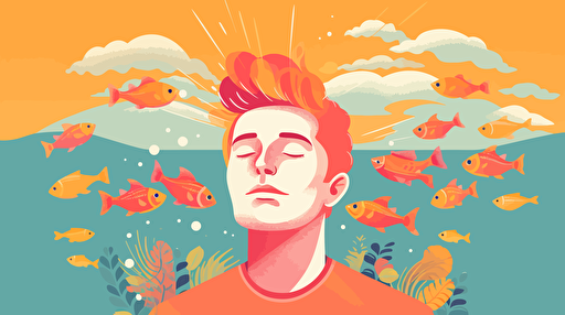 vector art of a man with fish swimming out of the top of his open head