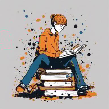 a person sitting on books