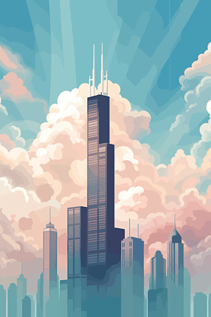 vector art, sears tower, clouds