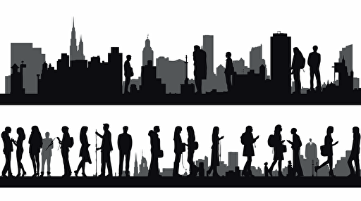 set of silhouettes of urban people, flat design, vector illustration, black and white, isolated elements, simple white background