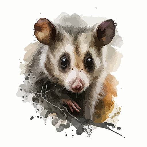 possum pencil drawing watercolor full color vector