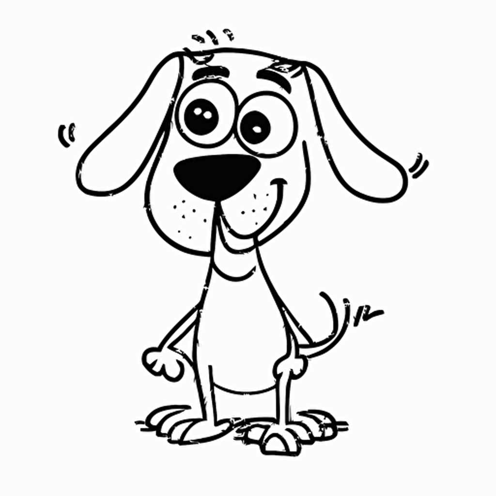 Dog sticking tonge out in silly manner, big cute eyes, pixar style, simple outline and shapes, coloring page black and white comic book flat vector, white background selfie
