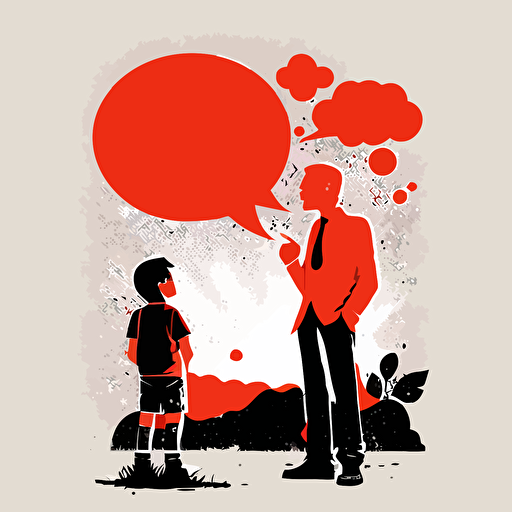 a friendly person telling a story, simple vector corporate style, red accents