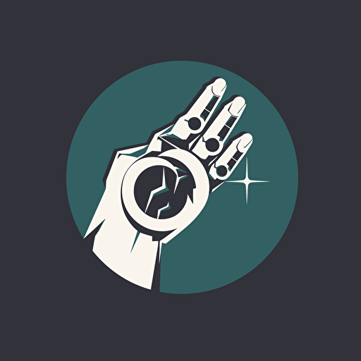 A simple and clear Corporate logo for a Robotics company, showing a robotic fist projecting light into the universe, Vector image