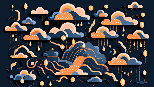 abstract vector art of blue clouds in a dark sky with orange lightning hues creating intricate patterns