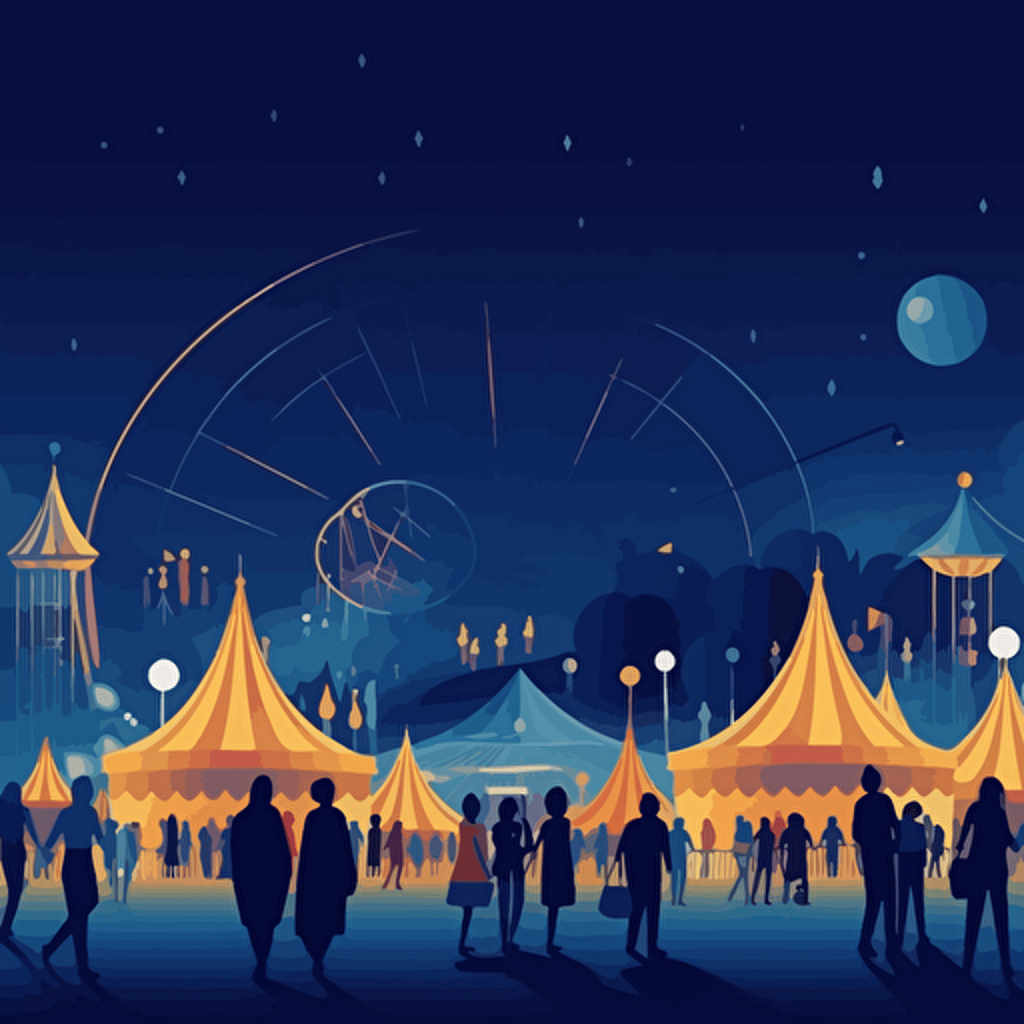 simple vector illustration of a fairgrounds at night with people